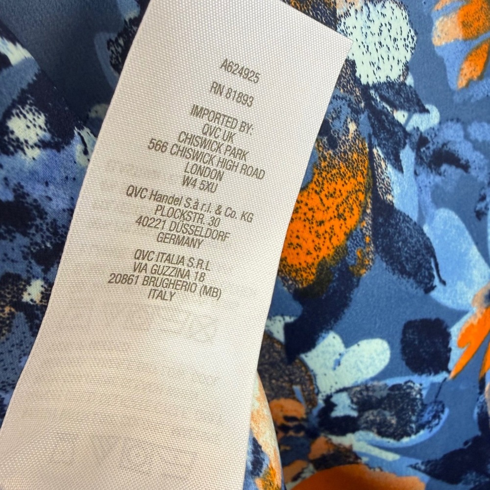 Denim & Co. Adaptive Floral Printed Blouse Neck Tie Detail 2X NEW Blue Orange - Picture 10 of 12